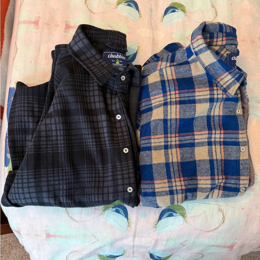 chubbies Men's XL Black Plaid and Blue Plaid Button-Down Shirt Pair (2 Shirts)